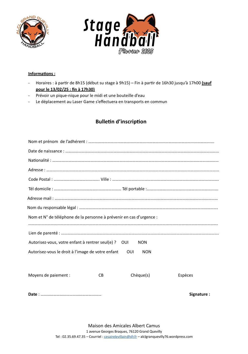 Stages Handball - ALCL Handball